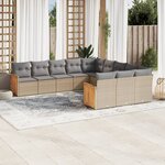 vidaXL Salon de jardin 11 Pièces avec coussins beige résine tressée