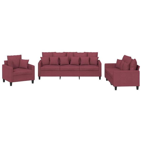 vidaXL Ensemble de canapés 3 Pièces avec coussins rouge bordeaux tissu