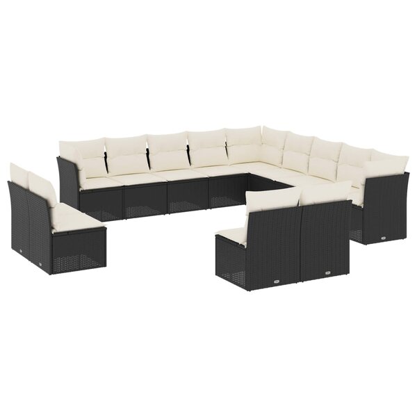 vidaXL Salon de jardin avec coussins 13 Pièces noir résine tressée