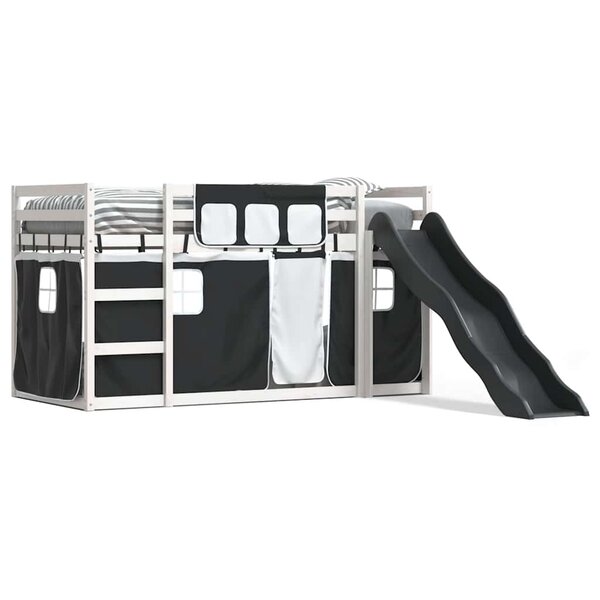 vidaXL Lit superposé sans matelas avec toboggan blanc noir 90x200 cm