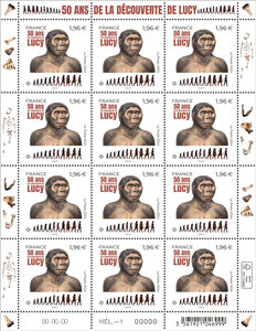 Feuille de 12 timbres - 50 ans de la découverte de Lucy - Lettre internationale