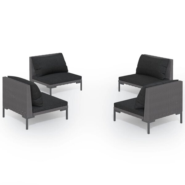 vidaXL Salon de jardin 4 Pièces avec coussins Résine tressée Gris foncé