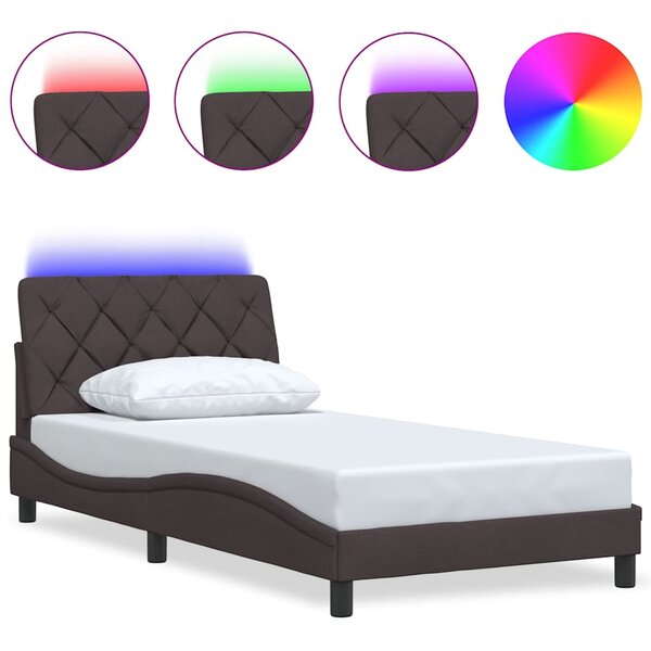 vidaXL Cadre de lit avec LED sans matelas marron foncé 100x200cm tissu