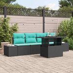 vidaXL Ensemble de Canapés avec coussin 5 Pièces Noir et Bleu polyrotin
