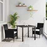 vidaXL Ensemble de salle à manger pour jardin 3 Pièces Noir Poly rotin