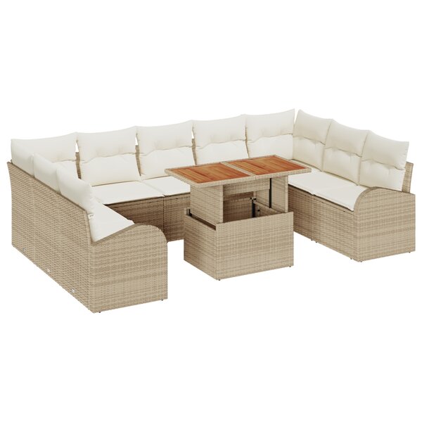 vidaXL Ensemble de Salle à Manger de Jardin de 10 Pièces avec Coussins Beige Poly Rotin Acacia