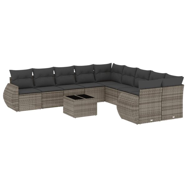 vidaXL Salon de jardin 11 Pièces avec coussins gris clair résine tressée