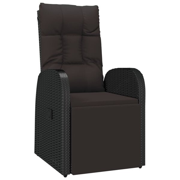 vidaXL Chaise inclinable de jardin avec coussins noir résine tressée