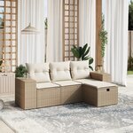vidaXL Salon de jardin avec coussins 4 Pièces beige résine tressée
