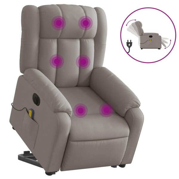 vidaXL Fauteuil inclinable de massage électrique Taupe Tissu