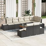vidaXL Ensemble de jardin 9 pièces avec coussins Noir Poly Rattan Acacia