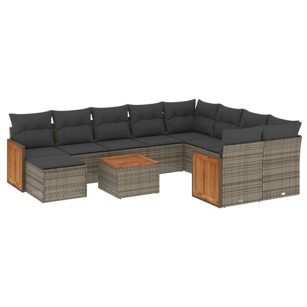 vidaXL Salon de jardin 11 Pièces avec coussins gris résine tressée