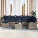 vidaXL Ensemble de Canapés avec coussin 9 Pièces Gris et marine polyrotin