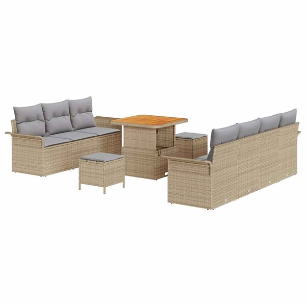 vidaXL Ensemble de canapé de jardin 10 Pièces Beige polyrotin