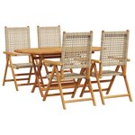 Ensemble de salle à manger de jardin 5 pièces vidaXL Beige en bois d'acacia massif et en rotin synthétique