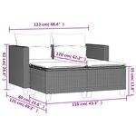 vidaXL Canapé de jardin 2 places avec tabourets noir résine tressée