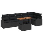 Canapé de jardin 7 pièces avec coussins Noir Poly Rotin