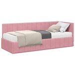 vidaXL Cadre de lit d'angle avec matelas 2 pc Rose 80 x 200 cm Velours