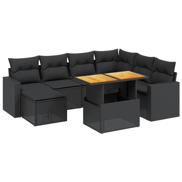 vidaXL Salon de jardin 8 Pièces avec coussins noir résine tressée