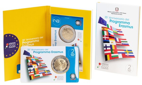 Italie Coincard 2 Euros Commémo. BU 2022 - 35 ans du Programme ERASMUS