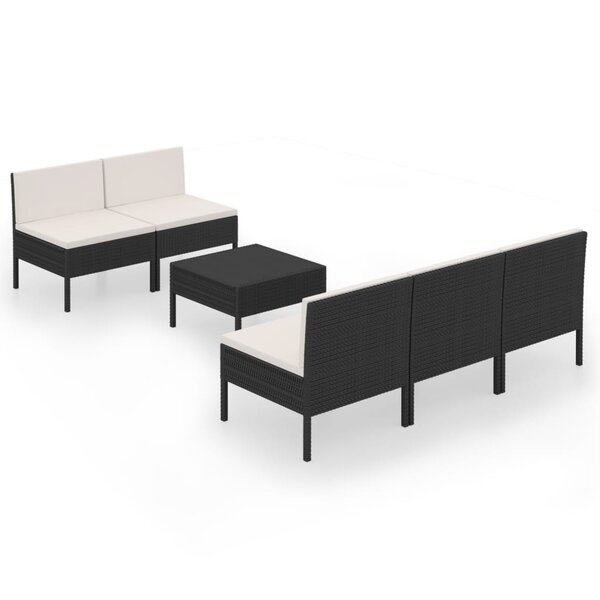 vidaXL Salon de jardin 6 Pièces avec coussins Résine tressée Noir