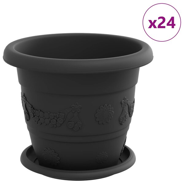 vidaXL Pots de plantes 24 Pièces Noir Ø 26 x 21.5 cm Plastique