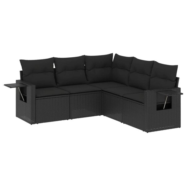 vidaXL Salon de jardin 5 Pièces avec coussins noir résine tressée