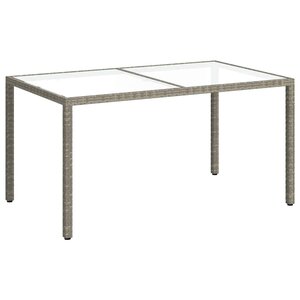 vidaXL Table de jardin 150x90x75 cm Verre trempé et poly rotin Gris