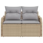 canapé de jardin 2 places vidaXL avec rangement et coussins beige en poly rotin