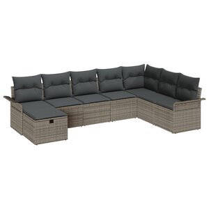 vidaXL Ensemble de Canapé de Jardin de 8 Pièces avec Coussins Gris Rattan Poly