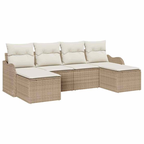 vidaXL Ensemble de canapé de jardin 6 Pièces Beige et blanc Poly rotin