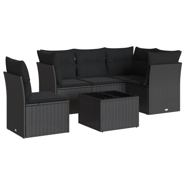 vidaXL Salon de jardin 6 Pièces avec coussins noir résine tressée