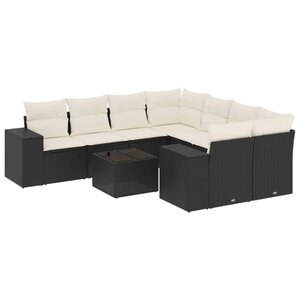 vidaXL Salon de jardin 9 Pièces avec coussins noir résine tressée