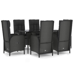 vidaXL Ensemble à manger de jardin coussins 7Pièces Noir Résine tressée