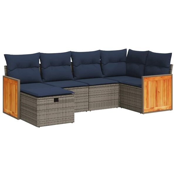 vidaXL Salon de jardin 6 Pièces avec coussins gris résine tressée