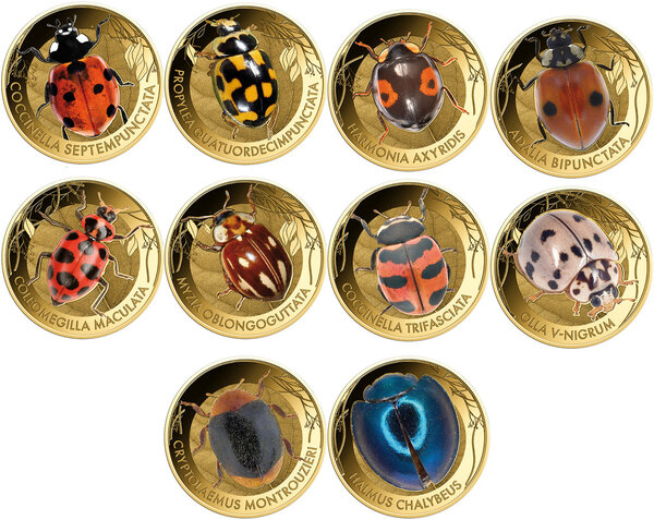 Monnaie WONDER WORLD OF LADYBIRDS Set 10x1/1000 Oz Or 3000 Francs Chad (PRÉCOMMANDE)