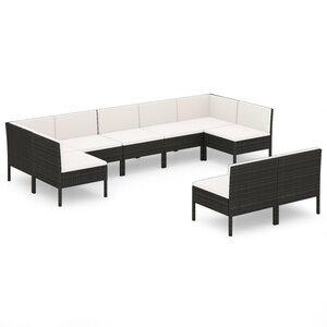vidaXL Salon de jardin 9 Pièces avec coussins Résine tressée Noir