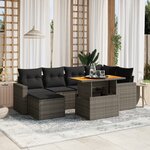 vidaXL Salon de jardin avec coussins 7 Pièces gris résine tressée