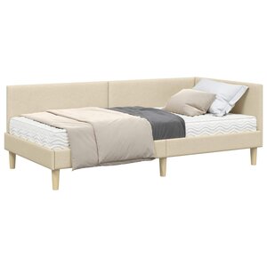 vidaXL Cadre de lit d'angle avec matelas 2 pc Crème 100 x 200 cm tissu