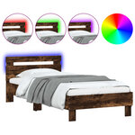 vidaXL Cadre de lit sans matelas avec lumières LED chêne fumé 90x190cm