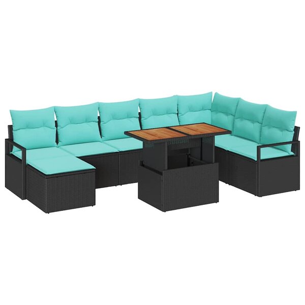 vidaXL Ensemble de salle à manger pour jardin 9 Pièces Noir et Sarcelle