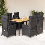 vidaXL Ensemble à manger de jardin coussins 7Pièces Noir Résine tressée