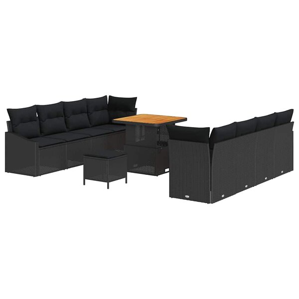 vidaXL Ensemble de canapé de jardin avec coussin 11 Pièces Noir