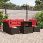 vidaXL Ensemble de canapé de jardin avec coussin 7 Pièces Marron et rouge