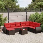 vidaXL Salon de jardin avec coussins 9 Pièces marron résine tressée
