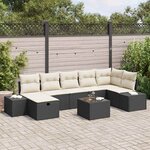 vidaXL Ensemble de canapé de jardin avec coussin 8 Pièces Noir Poly rotin