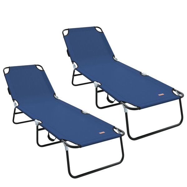 vidaXL Transat pliant 2 Pièces portable en tissu Oxford bleu 600D