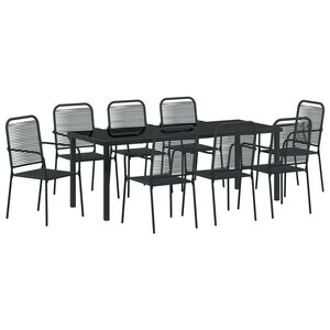 vidaXL Ensemble de Salle à Manger de Jardin 9 Pièces Noir en Coton et Acier