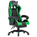 Chaise fauteuil siège pivotante de bureau informatique étude de jeux vidéo avec repose-pied et similicuir vert 02_0024221