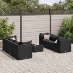 vidaXL Salon de jardin 7 Pièces avec coussins Noir Résine tressée